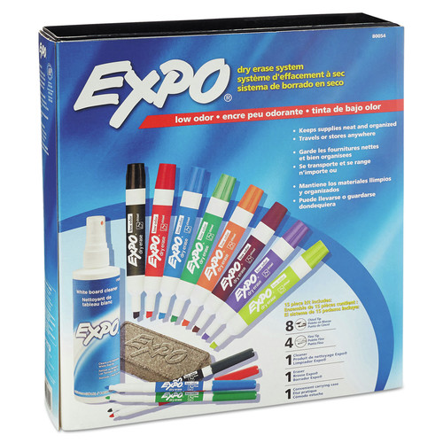 Back to School Sale | EXPO 80054A Medium Assorted Tips Low-Odor Dry Erase Marker Eraser and Cleaner Kit - Assorted Colors (12/Set) image number 0