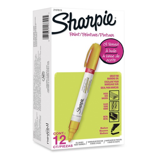 Permanent Markers | Sharpie 2107619 Medium Bullet Tip Permanent Paint Marker - Yellow (1 Dozen) image number 0