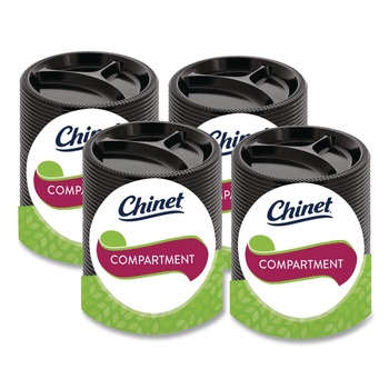 Chinet 81430 10.25 in. Diameter Heavyweight Plastic 3-Compartment Plates - Black (500/Carton)