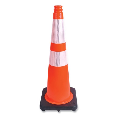 Floor Signs & Safety Signs | Tatco 35500 10.75 in. x 10.75 in. x 28 in. Traffic Cone - Orange/Silver/Black image number 0