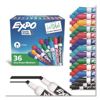 EXPO 2135174A Broad Chisel Tip Low Odor Dry Erase Vibrant Color Markers - Assorted Colors (36/Pack)