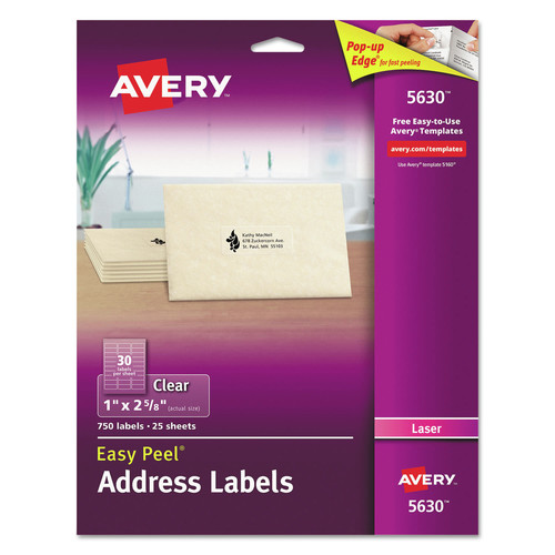 Labels | Avery 05630 1 in. x 2.63 in. Matte Clear Easy Peel Mailing Labels with Sure Feed Technology - Clear (750/Box) image number 0