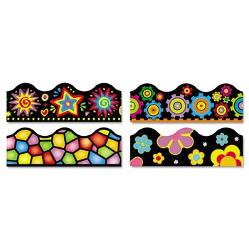 FACILITY MAINTENANCE SUPPLIES | TREND T92919 2.25 in. x 39 in. Bright On Black Terrific Trimmers Border Variety - Assorted Colors/Designs (48/Set)