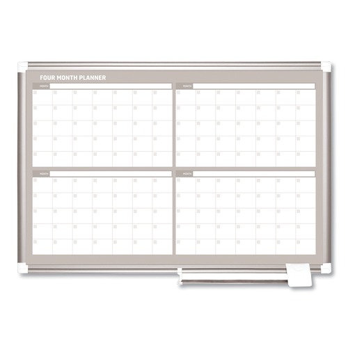 White Boards | MasterVision GA03105830 36 in. x 24 in. 4-Month Planning/Scheduling Magnetic Dry Erase Calendar Board - White Surface, Satin Aluminum Frame image number 0