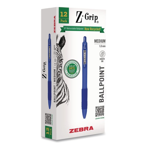 Pens | Zebra 20620 Z-Grip Medium 1 mm Recycled Retractable Ballpoint Pen - Blue Ink/Blue Barrel (1-Dozen) image number 0
