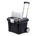 Just Launched | Storex 61507U01C 15 in. x 16.38 in. x 14.25 in. Premium Mobile Letter File Transport Box with Telescoping Handle and Organizer Tray - Black/Gray image number 4