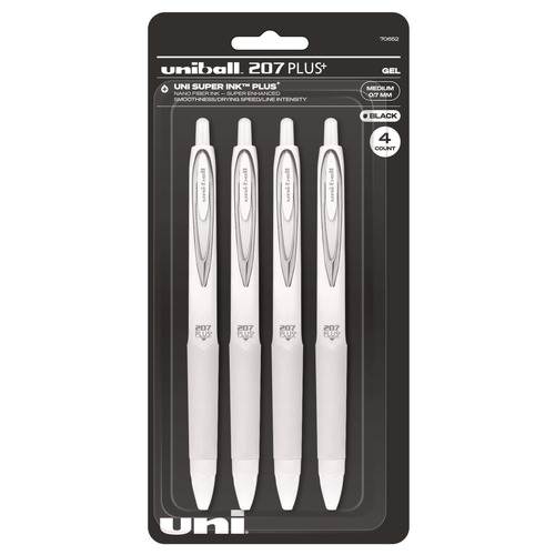 Pens | uni-ball 70652 207 Plusplus 0.7 mm Retractable Gel Pen - Black Ink/White Barrel/Medium (4/Pack) image number 0