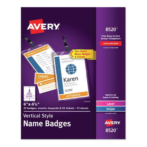 Label & Badge Holders | Avery 08520 4.25 in. x 6 in. Top Load Lanyard-Style Badge Holder with Laser/Inkjet Inserts - White (25/Pack) image number 0
