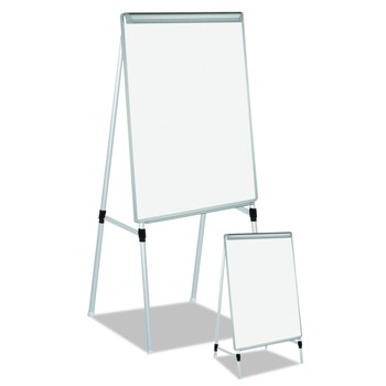 MasterVision EA2300335 28 in. x 39.5 in. Silver Easy Clean Dry Erase Quad-Pod Presentation Easel - White Surface/Black/Satin Aluminum Frame