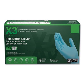  | Ammex X346100 3 mil Industrial Powder-Free Nitrile Gloves - Large, Blue (1000/Carton)