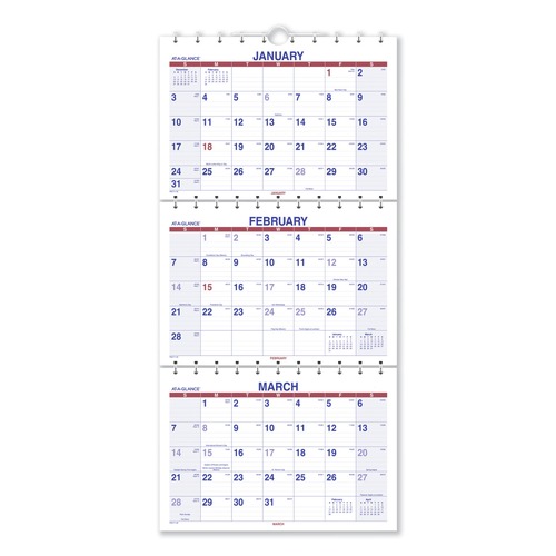 Bulletin Boards | AT-A-GLANCE PMLF1128 15-Month: Dec 2024 to Feb 2026 12 in. x 27 in. Move-A-Page Three-Month Wall Calendar - White/Red/Blue Sheets image number 0