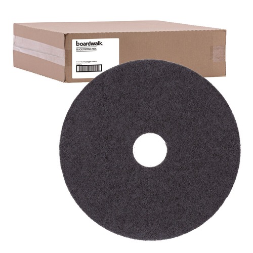 Cleaning & Janitorial Accessories | Boardwalk BWK4014BLA 14 in. Diameter Stripping Floor Pads - Black (5/Carton) image number 0