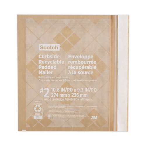 Clearance Center | Scotch CR-2-1 #2 Bubble Cushion Self-Adhesive Closure 11.25 in. x 12 in. Curbside Recyclable Padded Mailer - Natural Kraft (100/Carton) image number 0