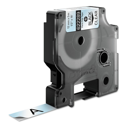 Labels | DYMO 622289 Rhino 0.5 in. x 18 ft. Permanent Vinyl Industrial Label Tape - Clear/Black Print image number 0