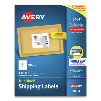 Avery 08464 3.33 in. x 4 in. Shipping Labels with TrueBlock Technology - White (600/Box)