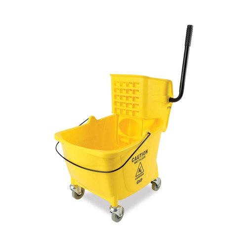 Mop Buckets | Boardwalk BWK2635COMBOYEL 8.75 gal. Pro-Pac Side-Squeeze Wringer/Bucket Combo - Yellow/Silver image number 0
