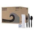 Cutlery | Boardwalk BWKFKTNSMWPSBLA Mediumweight Fork/Knife/Napkin/Pepper/Salt/Spoon 6-Piece Plastic Cutlery Kit - Black (250/Carton) image number 0