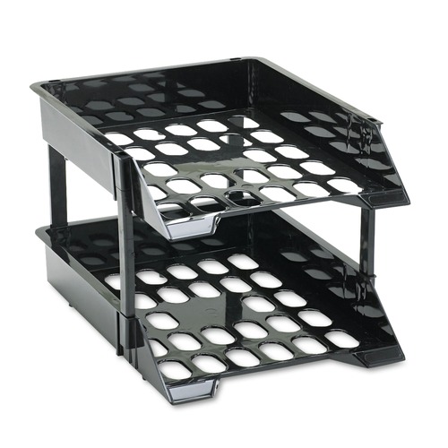Desktop Organizers | Deflecto 63304 SuperTray 11 in. x 14.88 in. x 2.5 in. 2 Sections Letter to Legal Size Files Countertop Tray Set - Black (1-Set) image number 0
