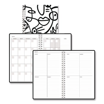 House of Doolittle 2121-41 Recycled Non-Dated Monthly/Weekly Abstract Faces Planner - Black/White Cover