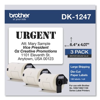 Brother DK12473PK 4.07 in. x 6.4 in. Die-Cut Shipping Labels - White (3-Rolls/Pack)