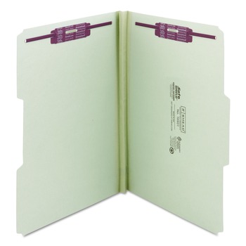 Smead 19931 1 in. Expansion Recycled Pressboard 1/3-Cut Tab Fastener Folders with Two SafeSHIELD Fasteners - Legal Size/Gray-Green (25/Box)