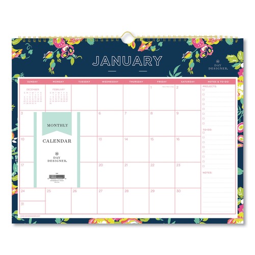Bulletin Boards | Blue Sky BLS103627 15 in. x 12 in. 12-Month (Jan-Dec 2026) Day Designer Peyton Wall Calendar - White/Navy Sheets image number 0