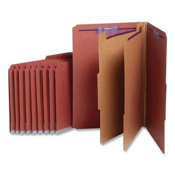 Smead 19075 Six SafeSHIELD Fasteners 2/5-Cut Tabs 2 Dividers Legal Size Pressboard Classification Folders - Red (10/Box)