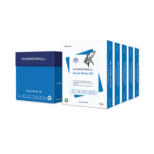 Copy & Printer Paper | Hammermill 86710 92 Bright 20 lbs. Bond Weight 8.5 in. x 11 in. Great White 30 Recycled Print Paper - White (5 Reams/Carton) image number 0