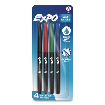 | EXPO 2211318 Wet Erase Markers Fine Bullet Tip Assorted Colors 4/Pack