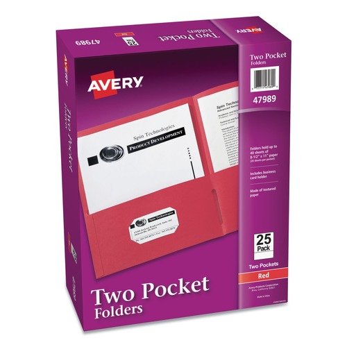 Report Covers & Pocket Folders | Avery 47989 40 Sheet Capacity 11 in. x 8.5 in. Two-Pocket Folder - Red (25/Box) image number 0