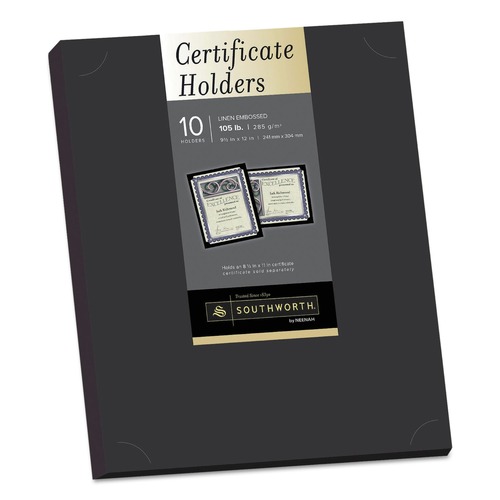 Frames | Southworth PF18-02 12 in. x 9.5 in. 105 lbs. Linen Stock Certificate Holder - Black (10/Pack) image number 0