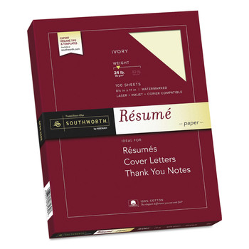  | Southworth R14ICF 8.5 in. x 11 in. 24 lbs. Bond Weight 100% Cotton Resume Paper - Ivory (100/Pack)