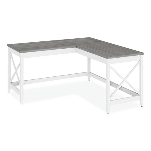 Office Desks & Workstations | Alera ALEWSF5959GY 58.27 in. x 58.27 in. x 29.53 in. L-Shaped Farmhouse Desk - Gray/White image number 0