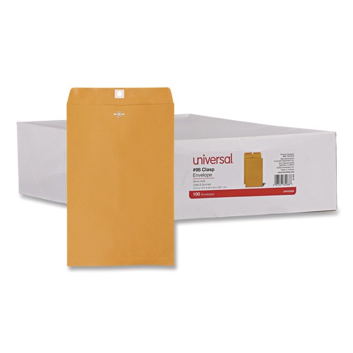 Just Launched | Universal UNV35268 #98 Square Flap Gummed/Clasp Envelope - Brown Kraft (100/Box) image number 0