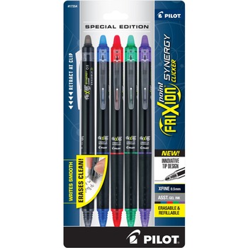 Pilot 17354 0.5 mm Extra-Fine FriXion Synergy Clicker Erasable Retractable Gel Pen - Assorted Ink/Barrel Colors (5/Pack)