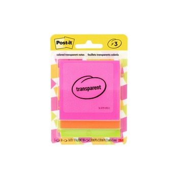 Post-it 600-3COL 2.88 in. x 2.88 in. Unruled Transparent Notes - Assorted Transparent Colors (3-Pads/Pack)