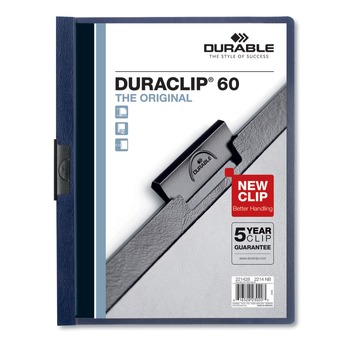 Durable 221428 Holds 60 Pages Letter Vinyl Duraclip Report Cover with Clip  - Clear/Navy (25/Box)