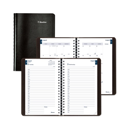 Notebooks & Pads | Blueline CA201.BLK 8 in. x 5 in. 12-Month (Aug 2025-Jul 2026) Academic Daily/Monthly Planner - Black Cover image number 0