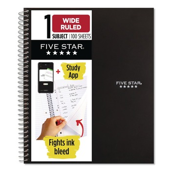 Five Star 930010 10.5 in. x 8.63 in. Sheets Wide/Legal Rule 1-Subject Wirebound Notebook - Black Cover