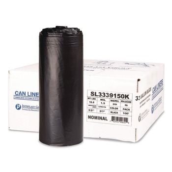 Inteplast Group SL3339150K Low-Density Commercial Can Liners 33 gal 1.5 mil 33-in x 39-in Black Interleaved Roll 20 Bags/Roll 5 Rolls/Carton