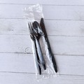 Cutlery | Boardwalk BWK3KITBLPP 3-Piece Mediumweight Plastic Fork/Knife/Spoon Polypropylene Cutlery Kit - Black (250/Carton) image number 1