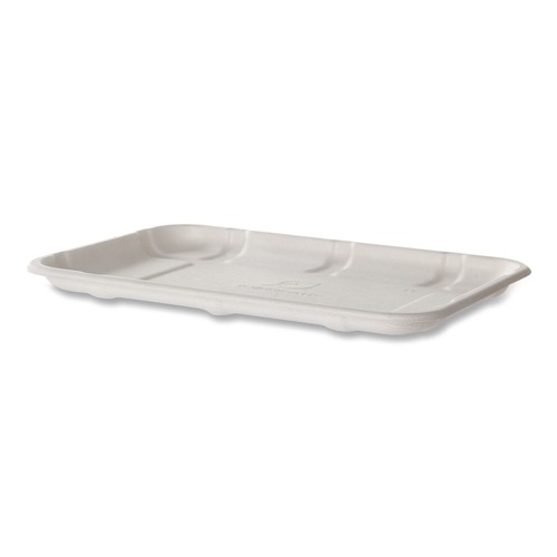 Food Trays, Containers, and Lids | Eco-Products EP-MP2SNFA 8.5 in. x 6.2 in. x 0.5 in. Sugarcane Fiber Meat and Produce Food Trays - White (400/Carton) image number 0