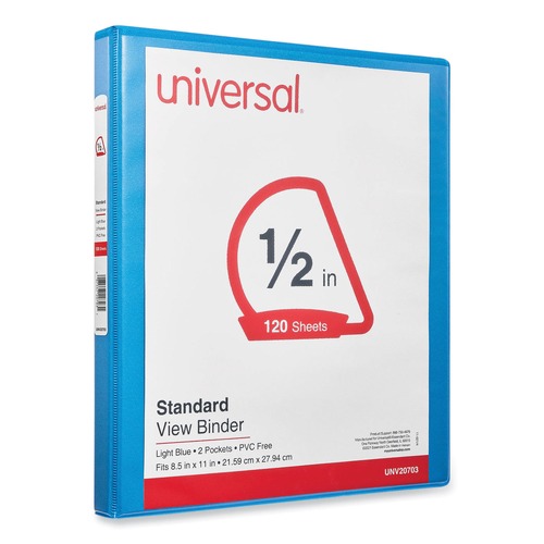 Binders | Universal UNV20703 11 in. x 8.5 in. 0.5 in. Capacity 3 Rings Slant D-Ring View Binder - Light Blue image number 0