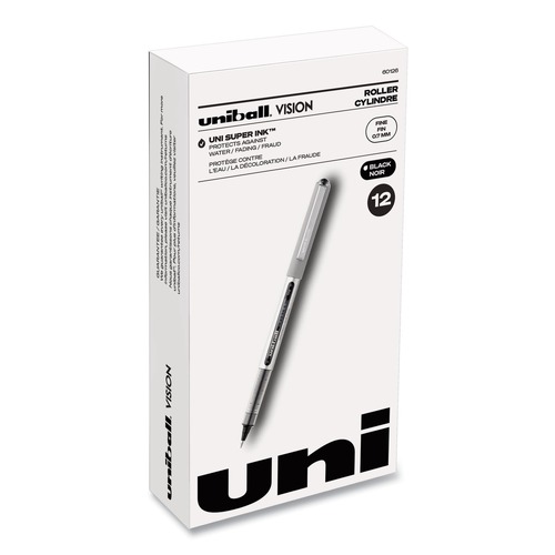 Pens | uni-ball 60126 VISION Fine 0.7 mm Black Ink Roller Ball Pen Stick - Silver/Black/Clear Barrel (1 Dozen) image number 0