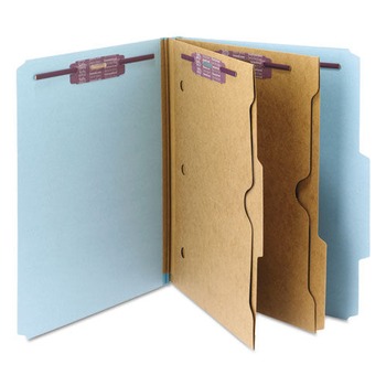 FILING AND FOLDERS | Smead 14081 6 SafeSHIELD Fasteners 2 Dividers Letter Size 6-Section Pressboard Top Tab Pocket Classification Folders - Blue (10/Box)