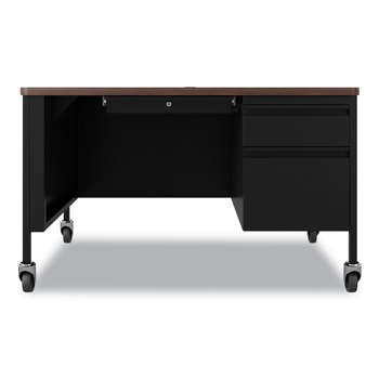 Hirsh Industries 22656 48 in. x 30 in. x 29.5 in. Right-Hand Pedestal Box/File Drawers Mobile Teachers Pedestal Desks - Walnut/Black