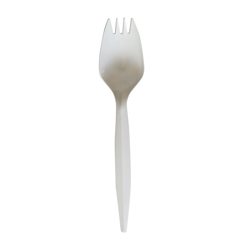 Cutlery | Boardwalk BWKSPORKWHPPIW Mediumweight Wrapped Polypropylene Plastic Spork Cutlery - White (1000/Carton) image number 0
