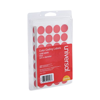 LABELS AND LABEL MAKERS | Universal UNV40103 0.75 in. Diameter Self-Adhesive Removable Color-Coding Labels - Red (28/Sheet, 36 Sheets/Pack)