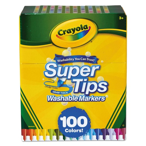 Washable Markers | Crayola 585100 Super Tips Fine/Broad Washable Markers - Assorted Colors (100/Set) image number 0