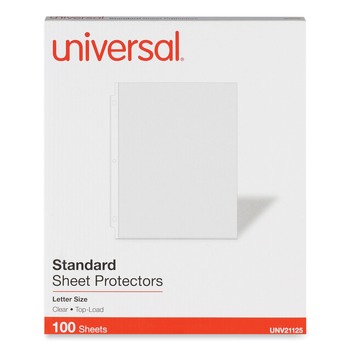 SHEET PROTECTORS | Universal UNV21125 Standard Top-Load Poly Sheet Protectors - Letter, Clear (100/Box)